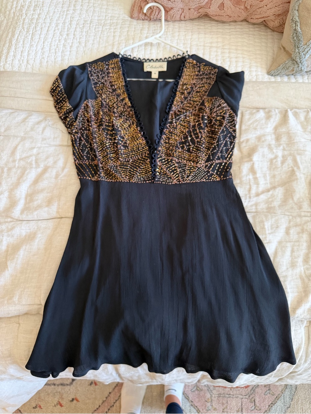Cleobella Black Mini Dress with Gold Beaded Bodice